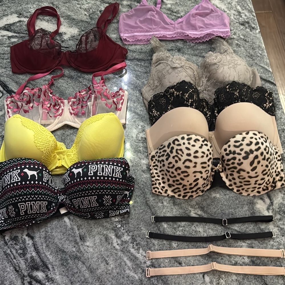 Lot of 34DD Bras, all like new condition. Most Victoria Secret. Strapless Spanx.